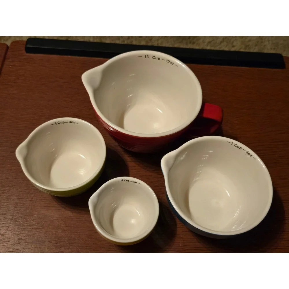 4 Piece Nesting Ceramic Measuring Cup Set Multi Color Stoneware‎ Pour Spout